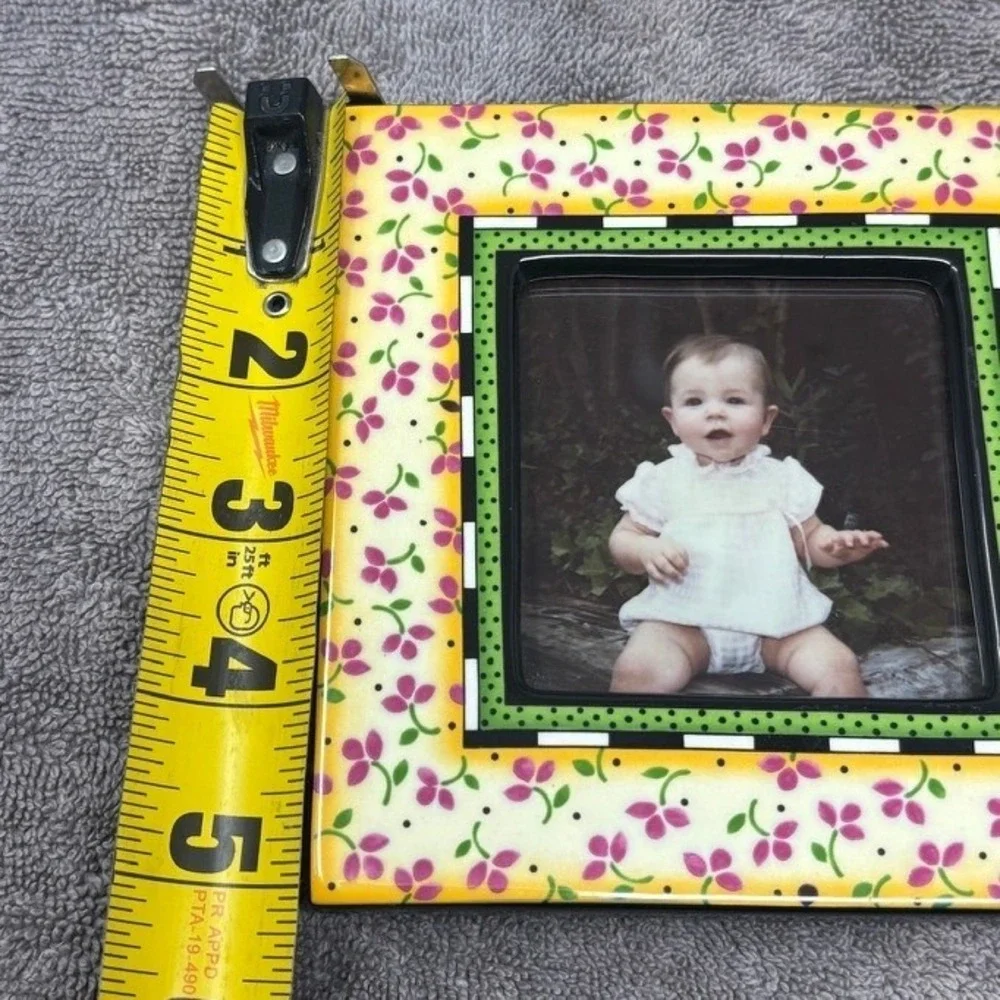 Vtg Mary Engelbreit Charpente Frame Yellow Pink Floral 1996 Ceramic